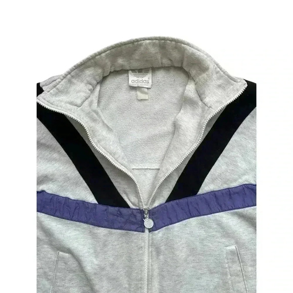 Vintage 80s Adidas Full Zip Sweatshirt Jacket Trefoil Men's M Gray Retro - Picture 6 of 14